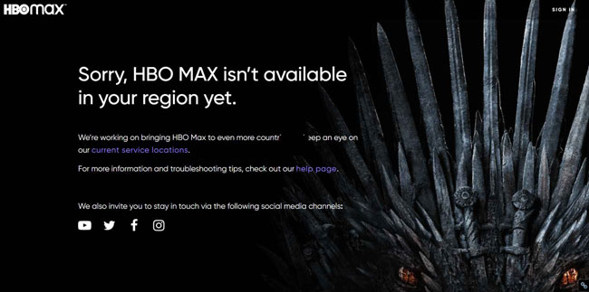 HBO Max geo-blocking error